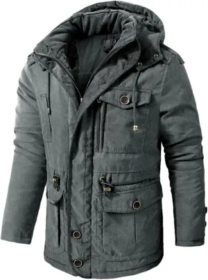 Pulcykp Winter Warm Hooded Parka Windbreaker Slim Fit Cotton Padded Thick Coat Casual Fleece Jackets Parkas