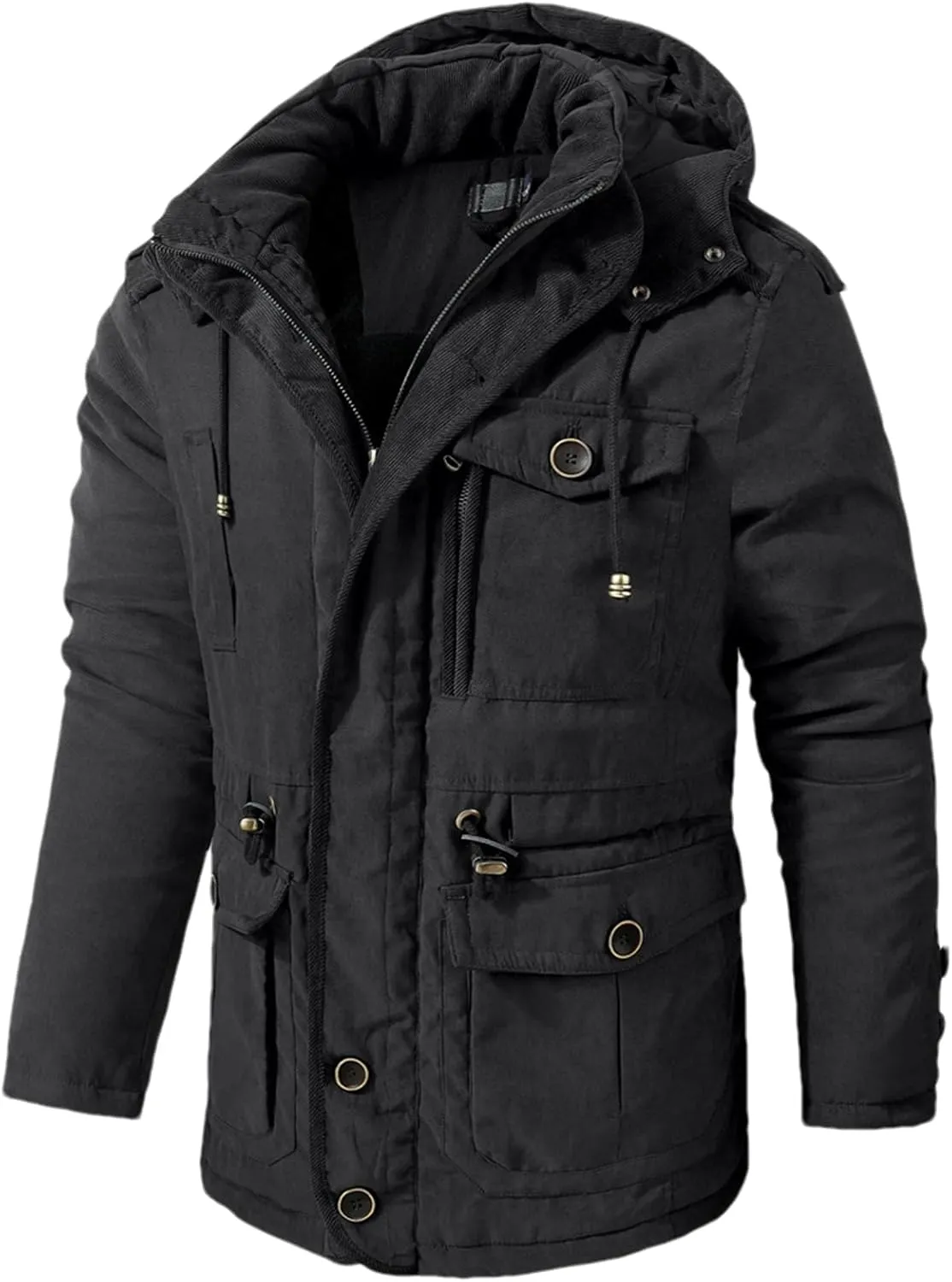 Pulcykp Winter Warm Hooded Parka Windbreaker Slim Fit Cotton Padded Thick Coat Casual Fleece Jackets Parkas