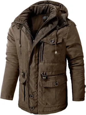 Pulcykp Winter Warm Hooded Parka Windbreaker Slim Fit Cotton Padded Thick Coat Casual Fleece Jackets Parkas