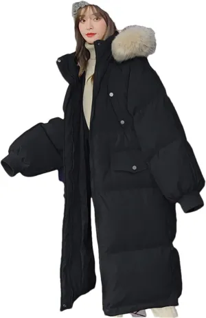 Pulcykp Women's Down Jackets Winter Thick Warm Bubble Long Puffer Coat Cotton Padded Outwear