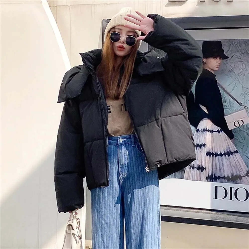 Pulcykp Women's Down Puffer Jackets Winter Thickening Warm Bubble Cropped Coat Cotton Padded Parkas