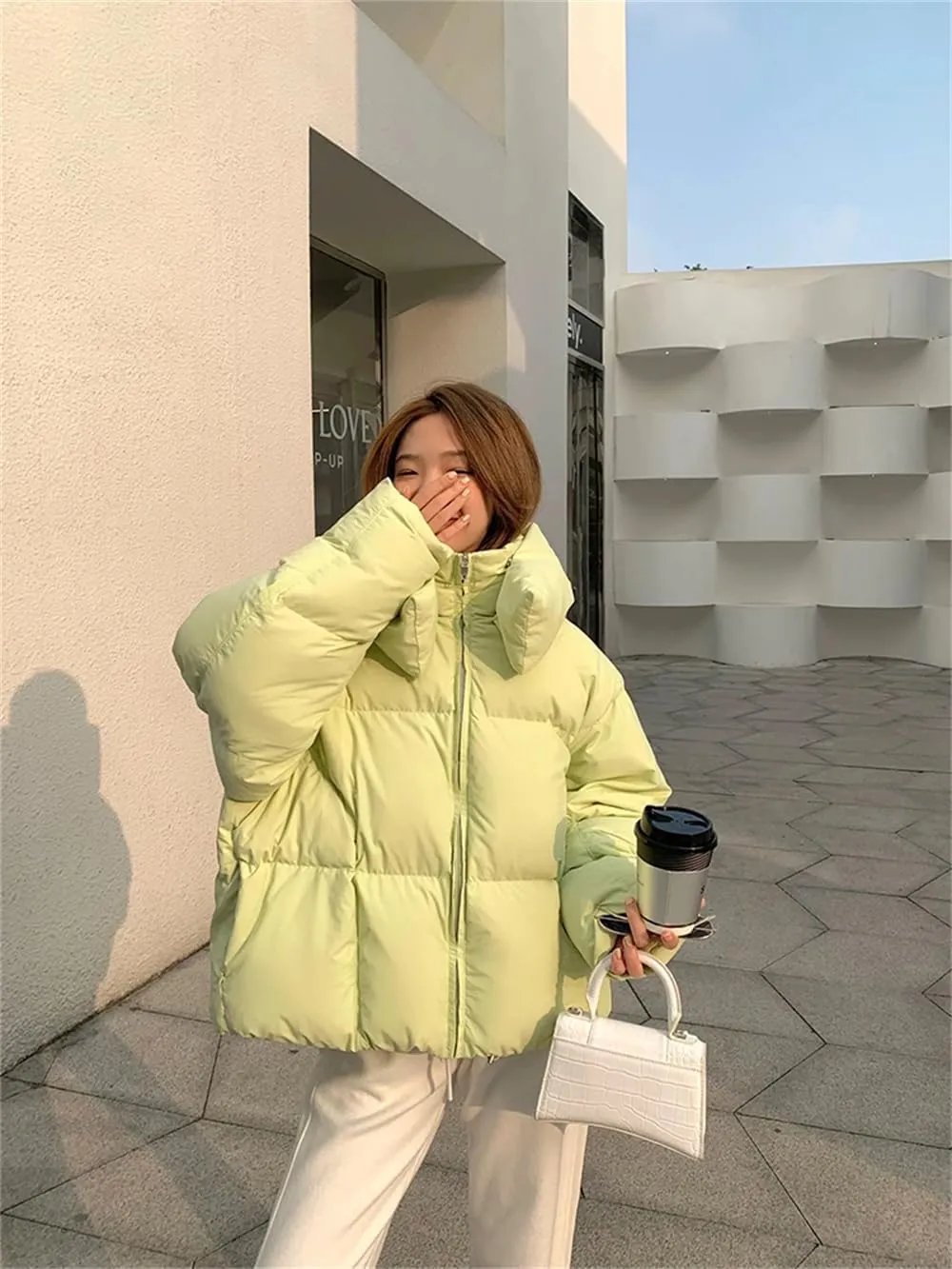 Pulcykp Women's Down Puffer Jackets Winter Thickening Warm Bubble Cropped Coat Cotton Padded Parkas
