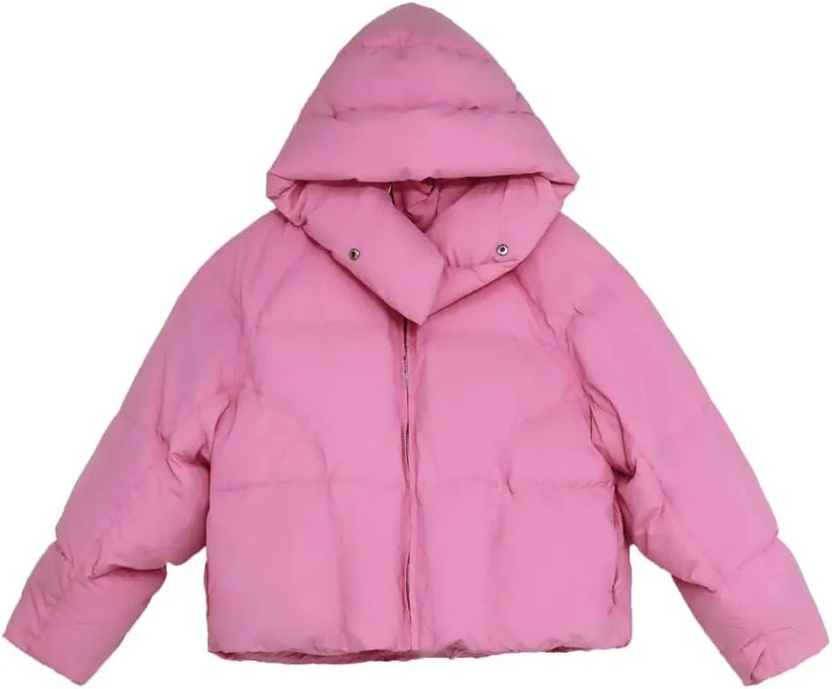 Pulcykp Women's Down Puffer Jackets Winter Thickening Warm Bubble Cropped Coat Cotton Padded Parkas