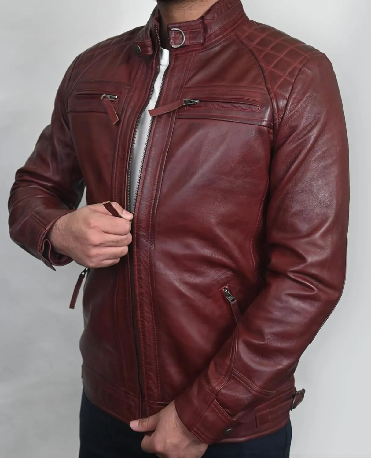 Real Leather Jacket Men - Motorcycle Soft Real SheepSkin Leather Jacket