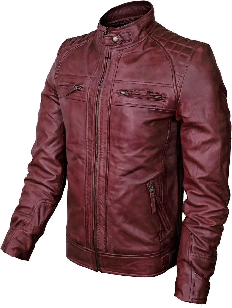 Real Leather Jacket Men - Motorcycle Soft Real SheepSkin Leather Jacket