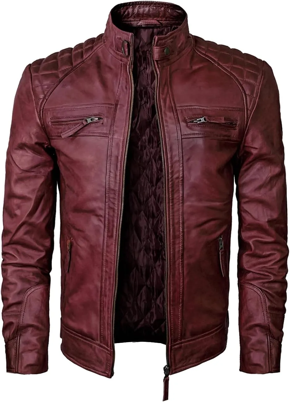 Real Leather Jacket Men - Motorcycle Soft Real SheepSkin Leather Jacket