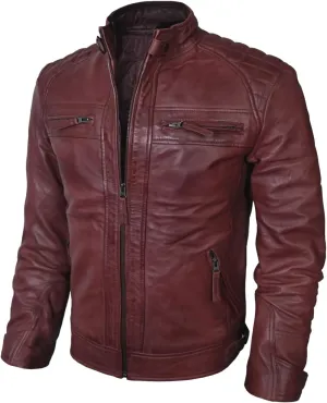 Real Leather Jacket Men - Motorcycle Soft Real SheepSkin Leather Jacket