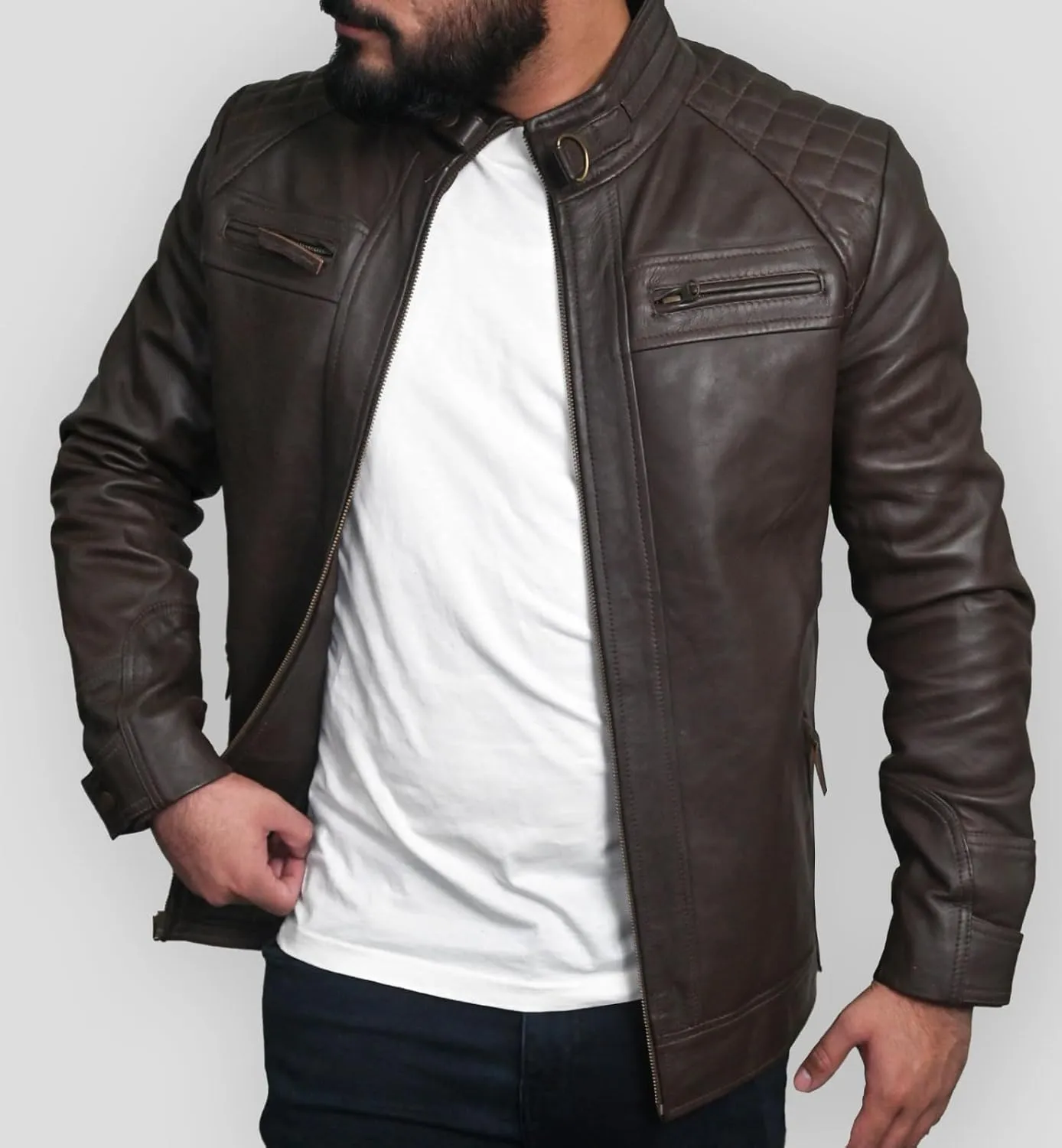 Real Leather Jacket Men - Motorcycle Soft Real SheepSkin Leather Jacket