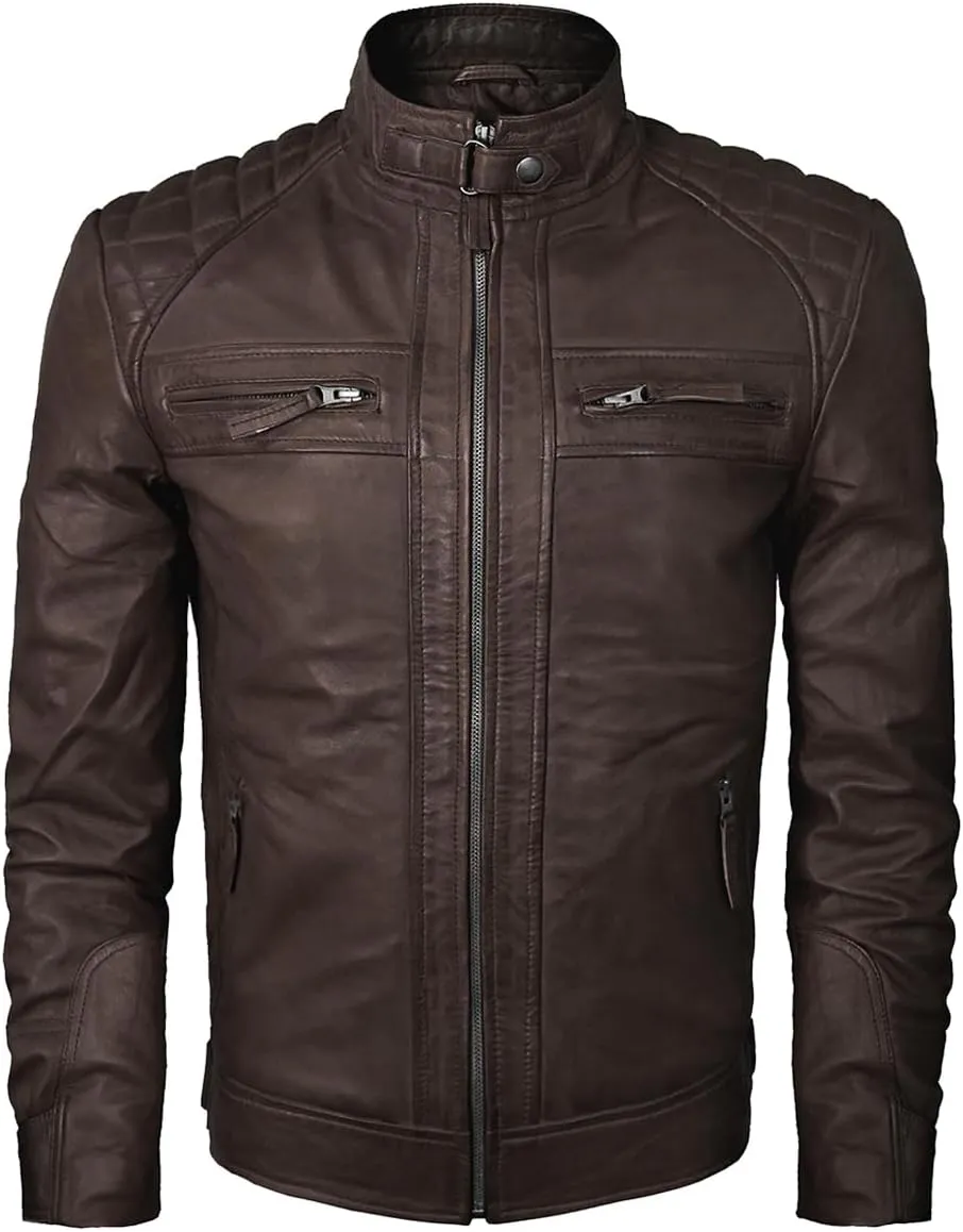Real Leather Jacket Men - Motorcycle Soft Real SheepSkin Leather Jacket