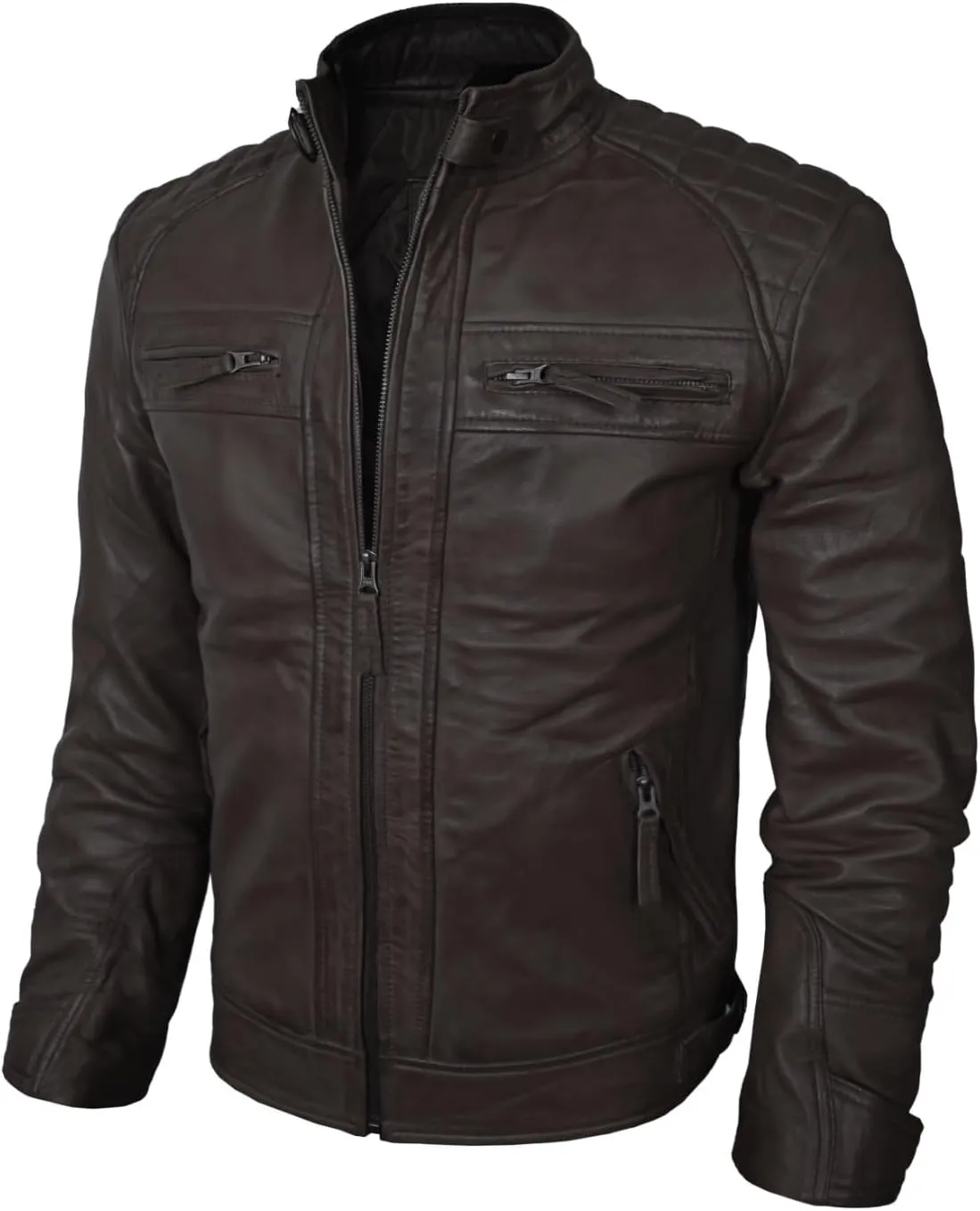 Real Leather Jacket Men - Motorcycle Soft Real SheepSkin Leather Jacket