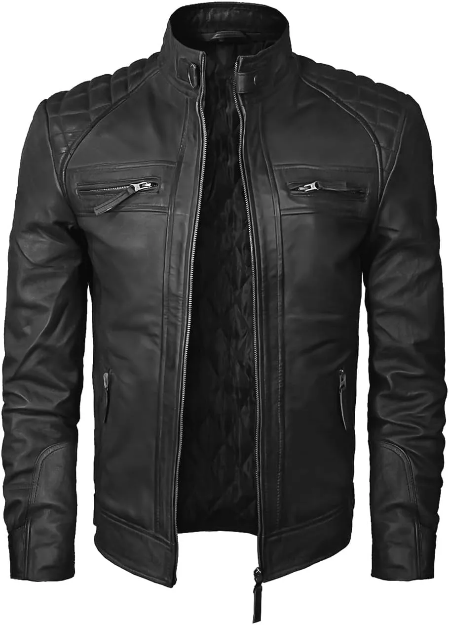 Real Leather Jacket Men - Motorcycle Soft Real SheepSkin Leather Jacket