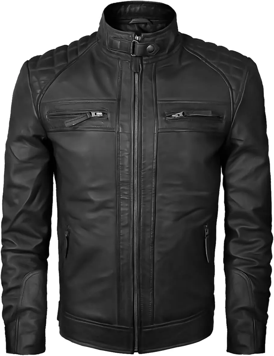 Real Leather Jacket Men - Motorcycle Soft Real SheepSkin Leather Jacket