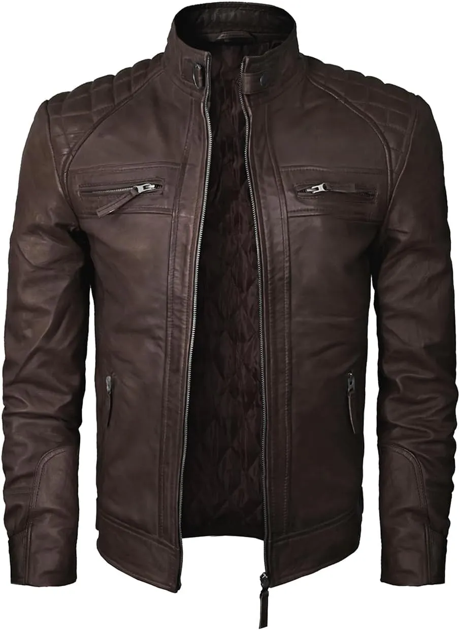 Real Leather Jacket Men - Motorcycle Soft Real SheepSkin Leather Jacket