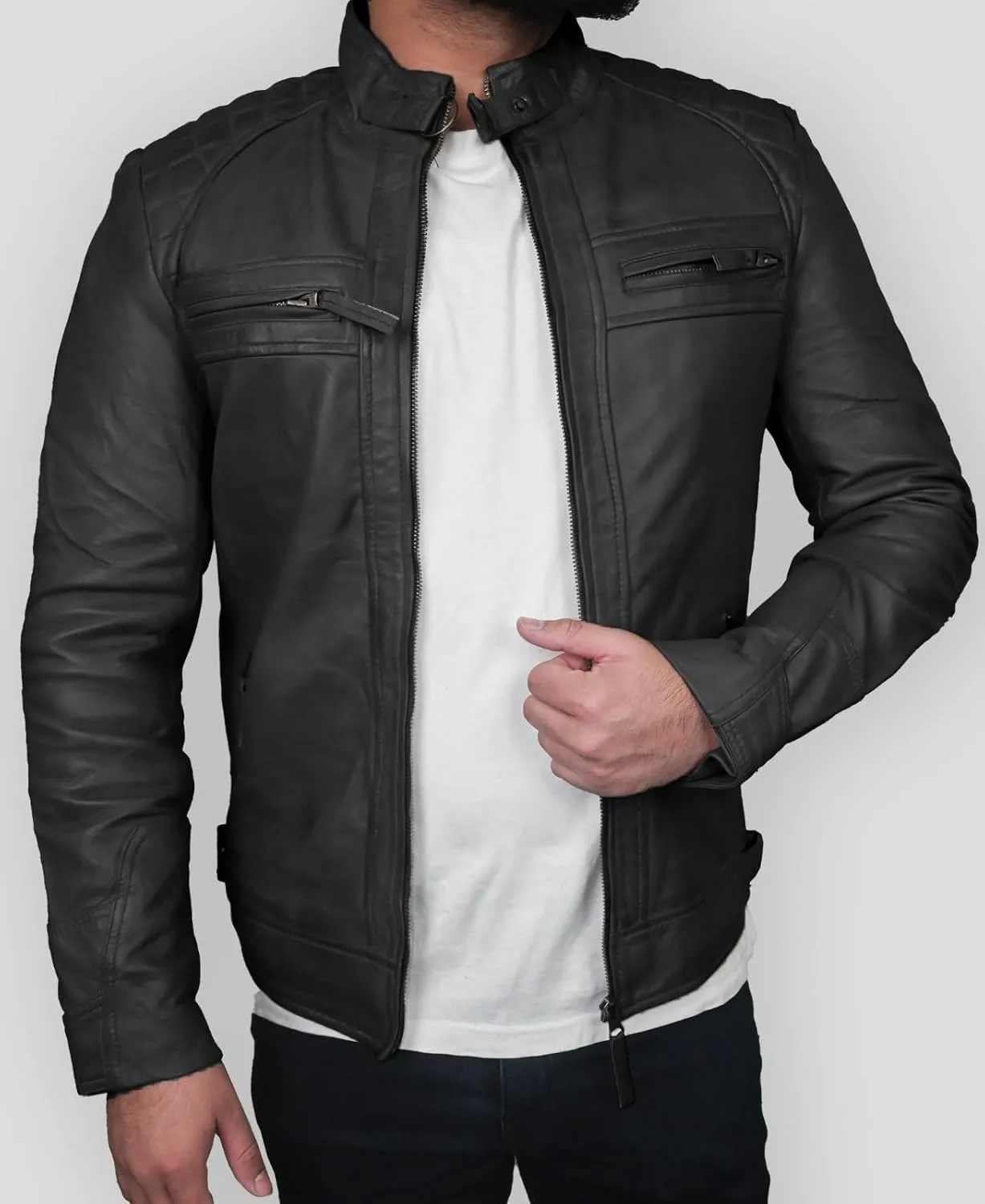 Real Leather Jacket Men - Motorcycle Soft Real SheepSkin Leather Jacket