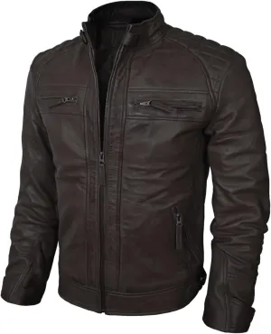 Real Leather Jacket Men - Motorcycle Soft Real SheepSkin Leather Jacket
