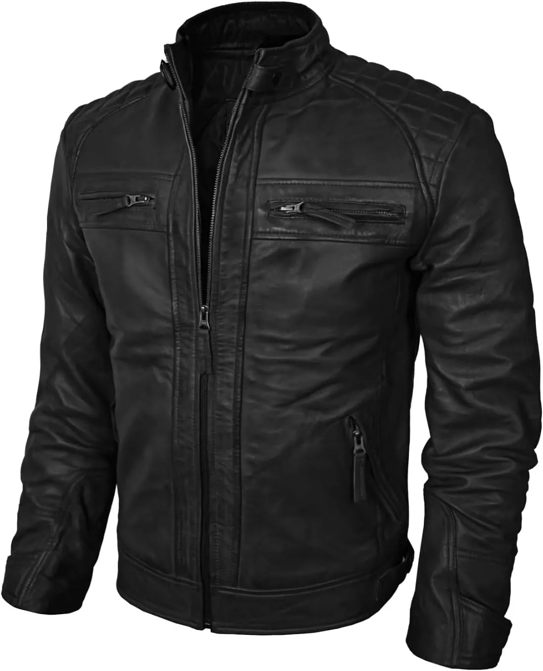Real Leather Jacket Men - Motorcycle Soft Real SheepSkin Leather Jacket