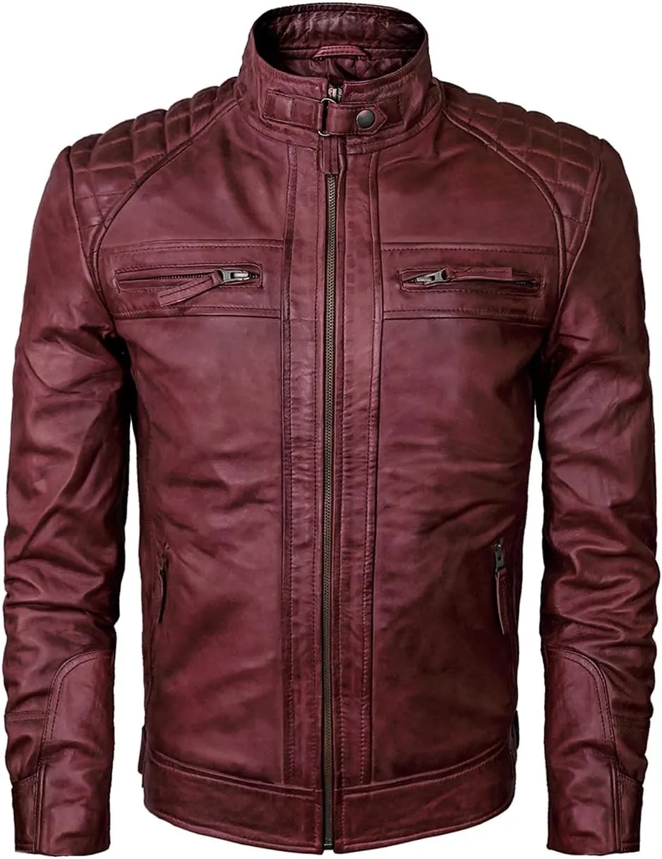 Real Leather Jacket Men - Motorcycle Soft Real SheepSkin Leather Jacket