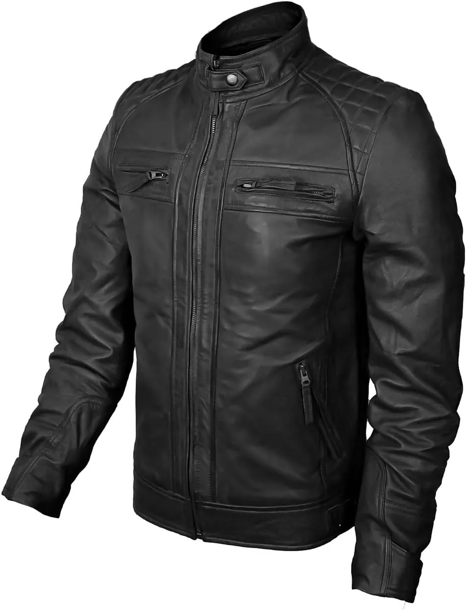 Real Leather Jacket Men - Motorcycle Soft Real SheepSkin Leather Jacket