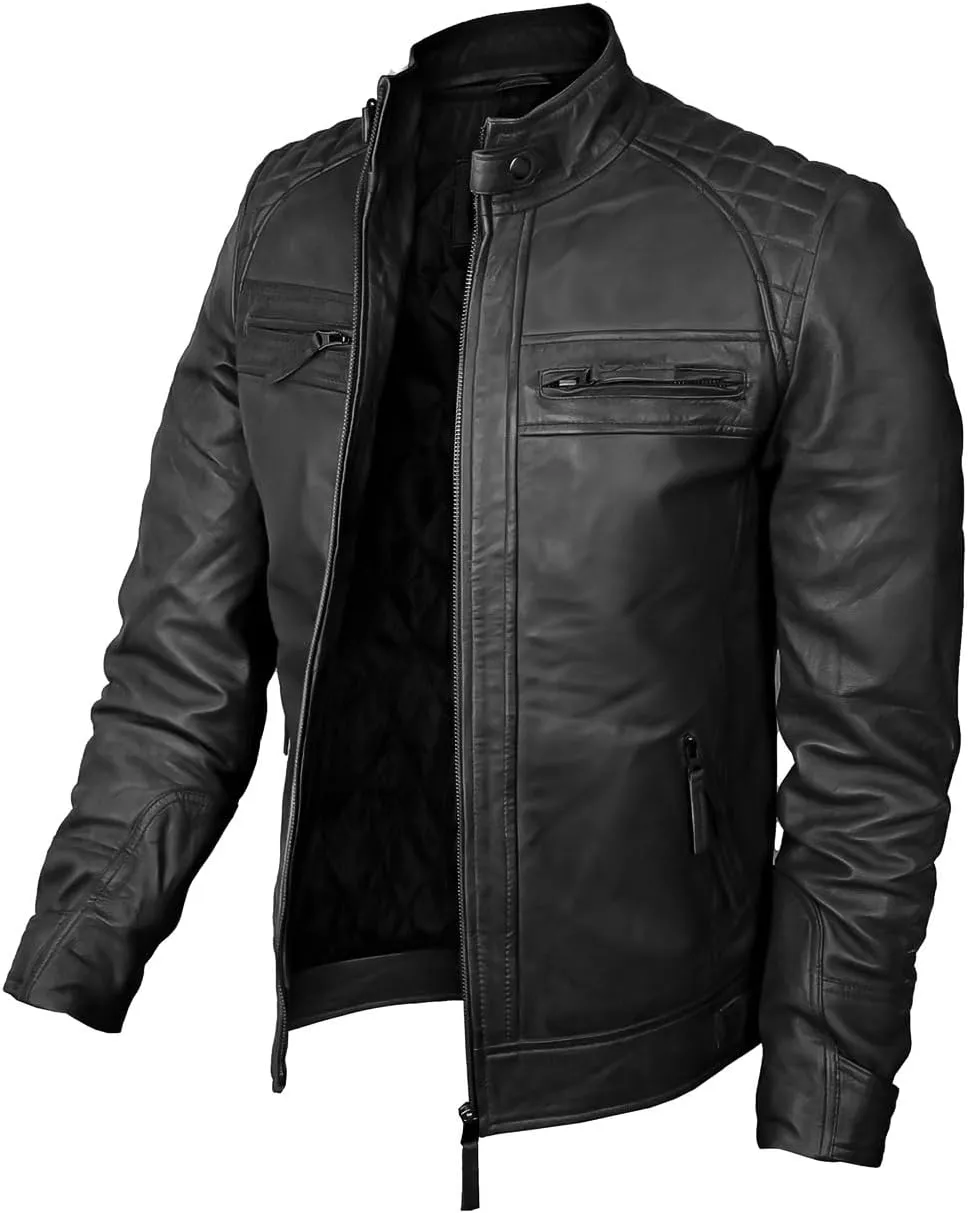 Real Leather Jacket Men - Motorcycle Soft Real SheepSkin Leather Jacket