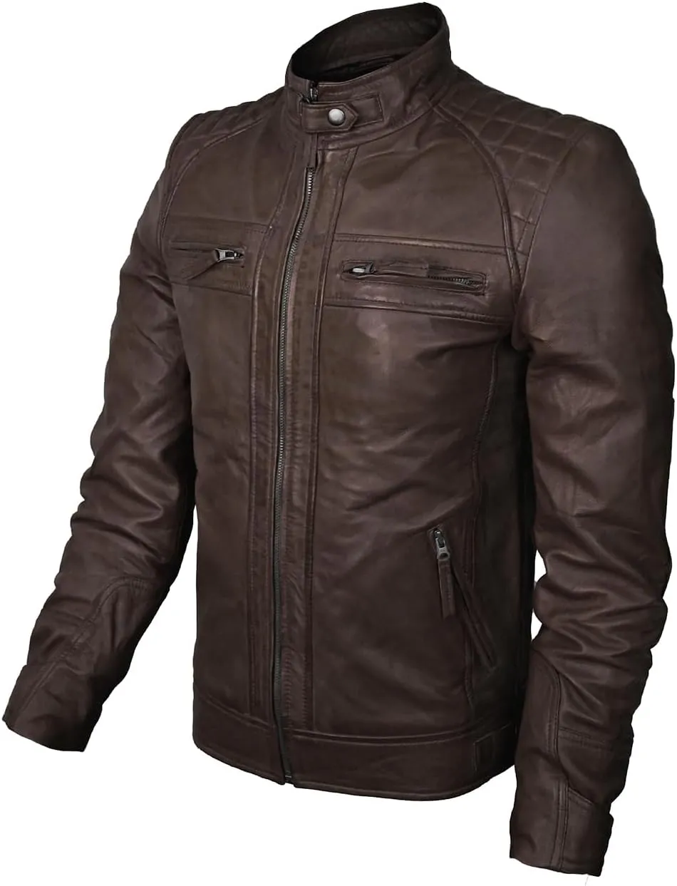 Real Leather Jacket Men - Motorcycle Soft Real SheepSkin Leather Jacket