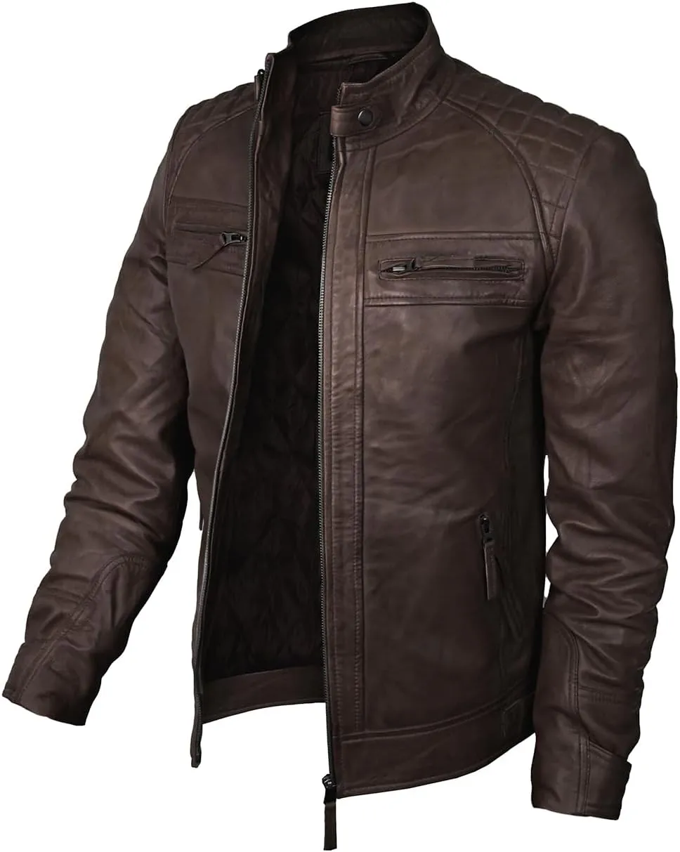 Real Leather Jacket Men - Motorcycle Soft Real SheepSkin Leather Jacket