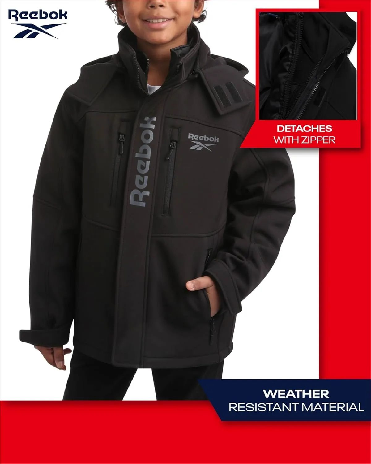 Reebok Boys' Winter Coat  Waterproof Softshell Jacket with Removable Puffer Parka  System Ski Jacket for Boys (8-20)