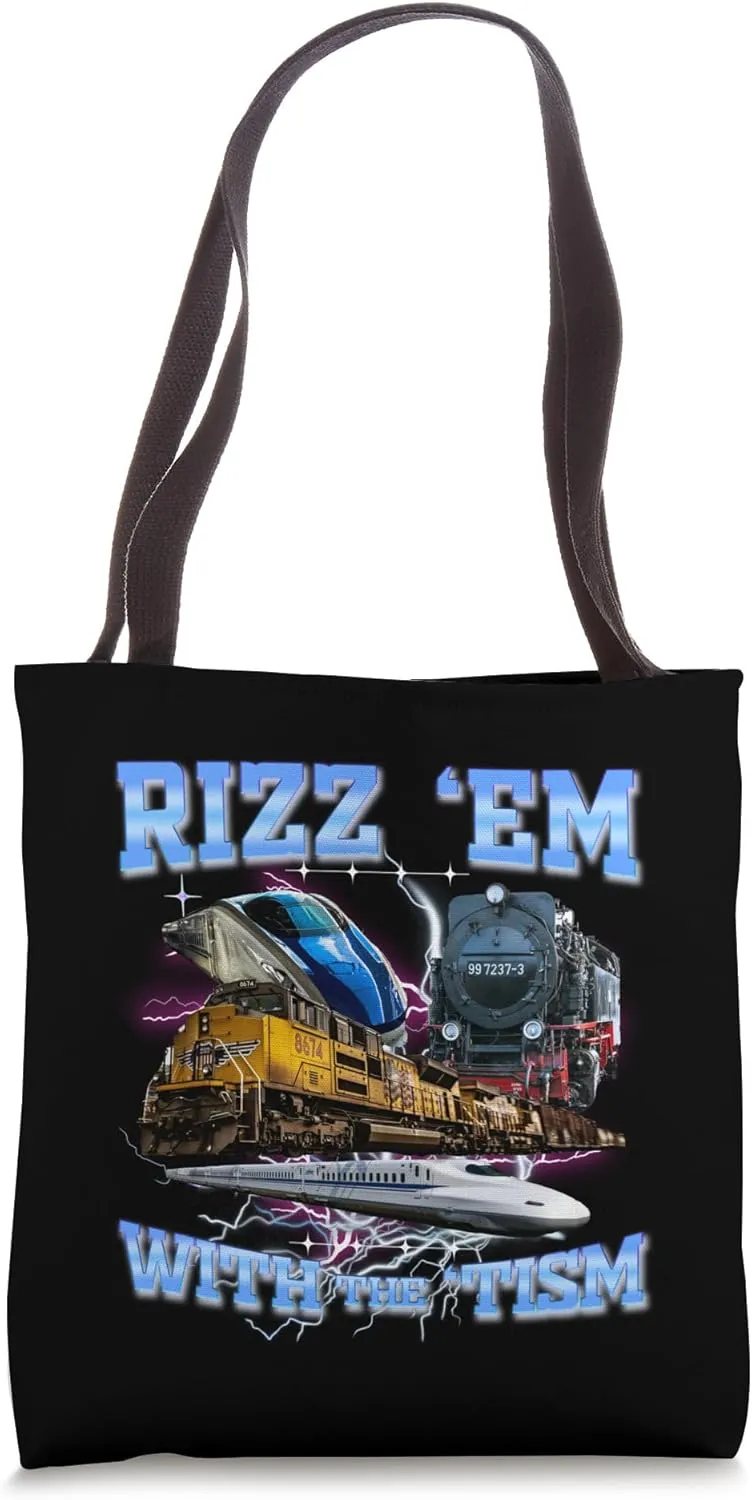 RIZZ 'EM WITH THE 'TISM Fun 90s Bootleg Trains Autism Meme Tote Bag
