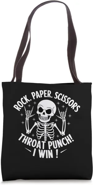 Rock Paper Scissor Throat Punch I Win Funny Skeleton Costume Tote Bag