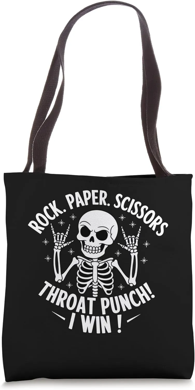 Rock Paper Scissor Throat Punch I Win Funny Skeleton Costume Tote Bag