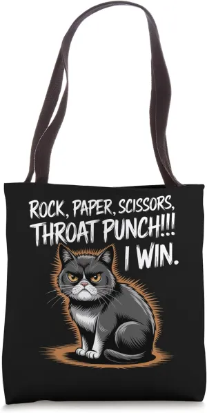 Rock Paper Scissors Throat Punch I Win Funny Cat Costume Tote Bag