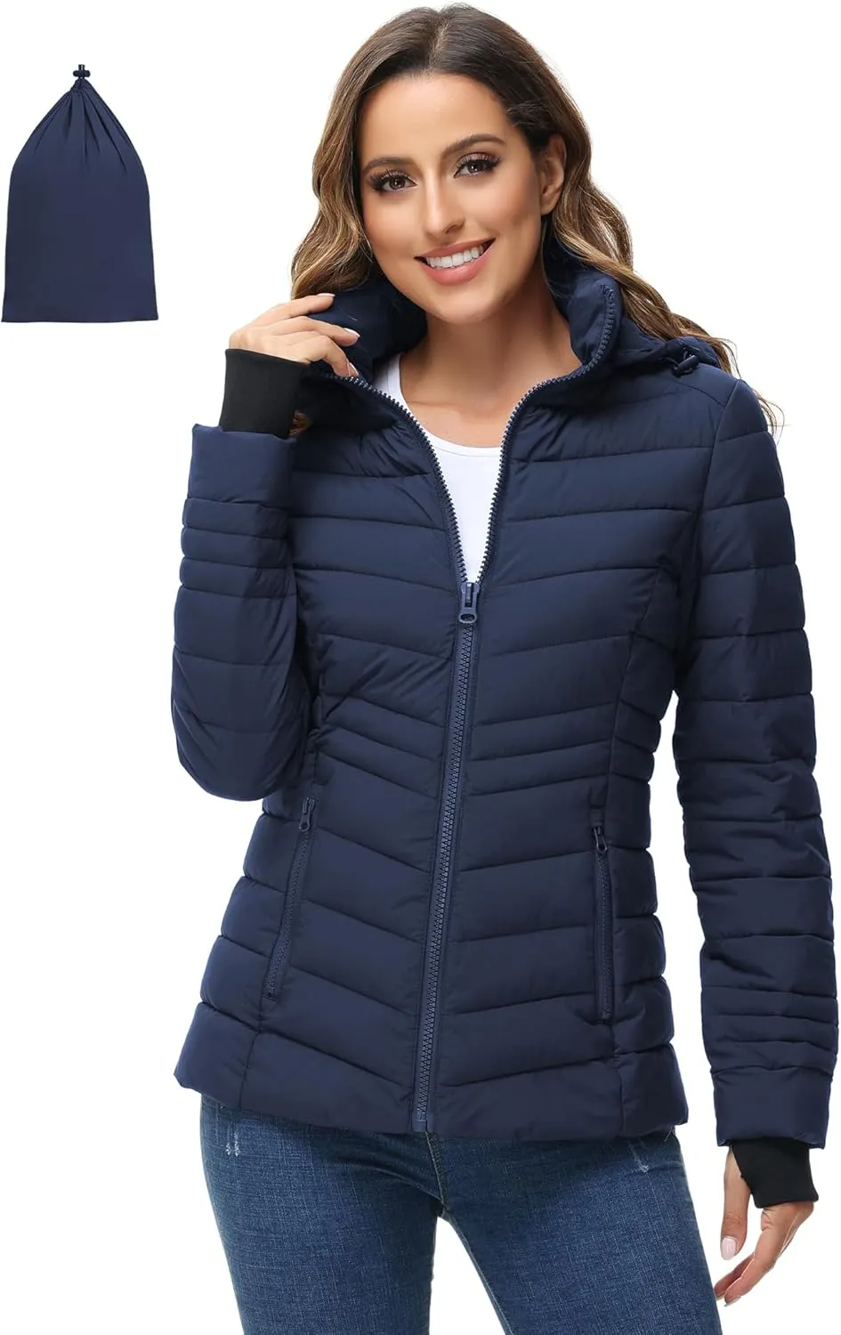 ROYAL MATRIX Women's Packable Puffer Jacket, Lightweight Puffer Jacket Winter Warm Quilted Puffer Jacket with Detachable Hood