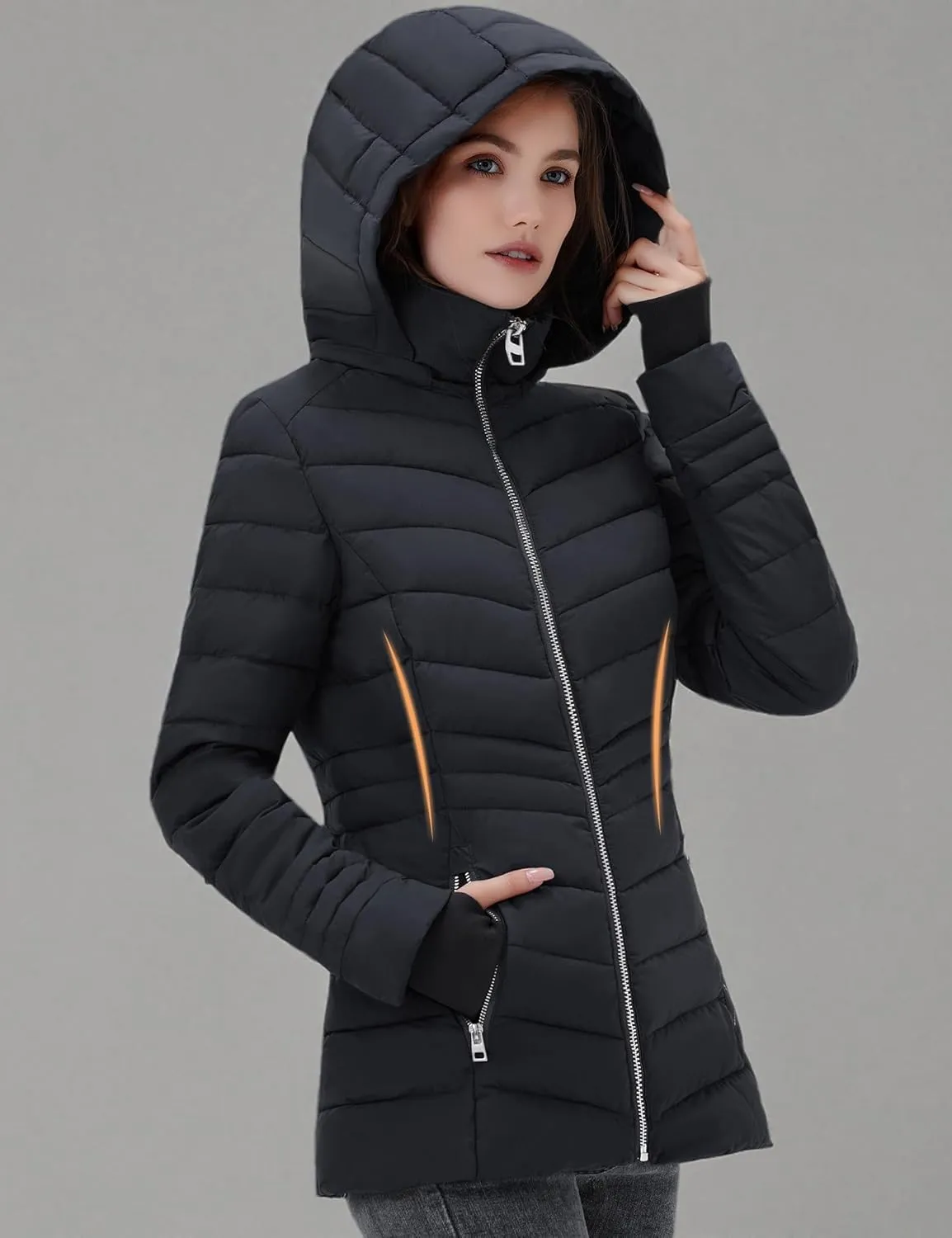 ROYAL MATRIX Women's Packable Puffer Jacket, Lightweight Puffer Jacket Winter Warm Quilted Puffer Jacket with Detachable Hood