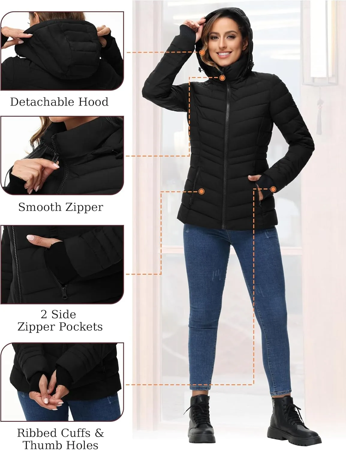 ROYAL MATRIX Women's Packable Puffer Jacket, Lightweight Puffer Jacket Winter Warm Quilted Puffer Jacket with Detachable Hood