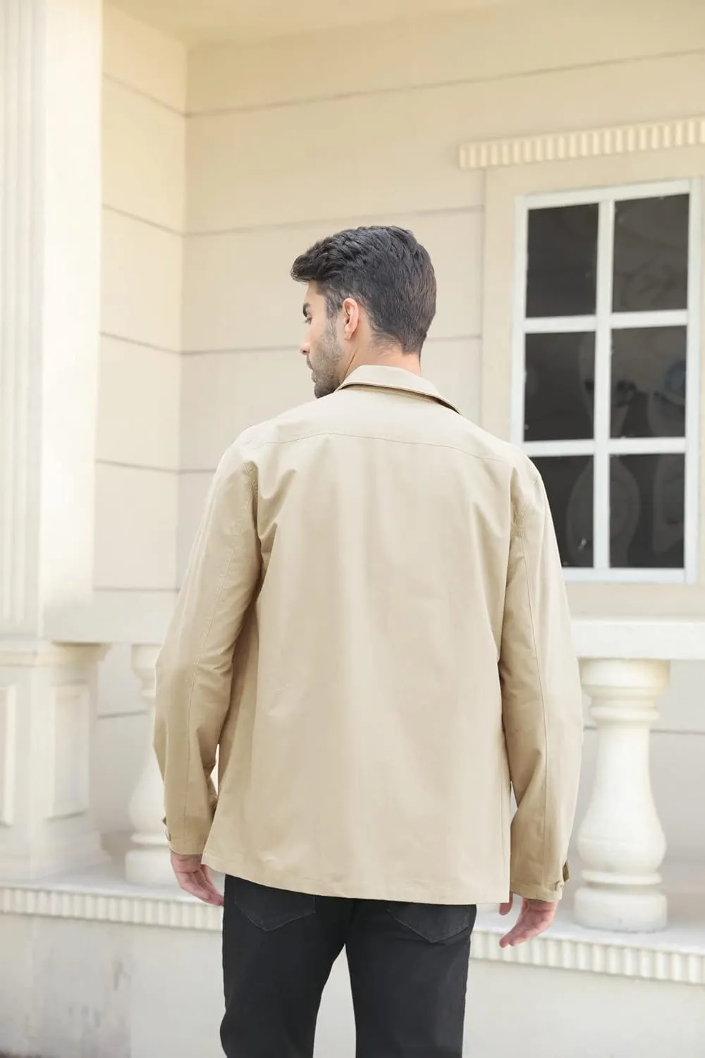 Runcati Mens Lightweight Safari Jacket Button Up Cotton Outdoor Military Cargo Long Sleeve Outwear
