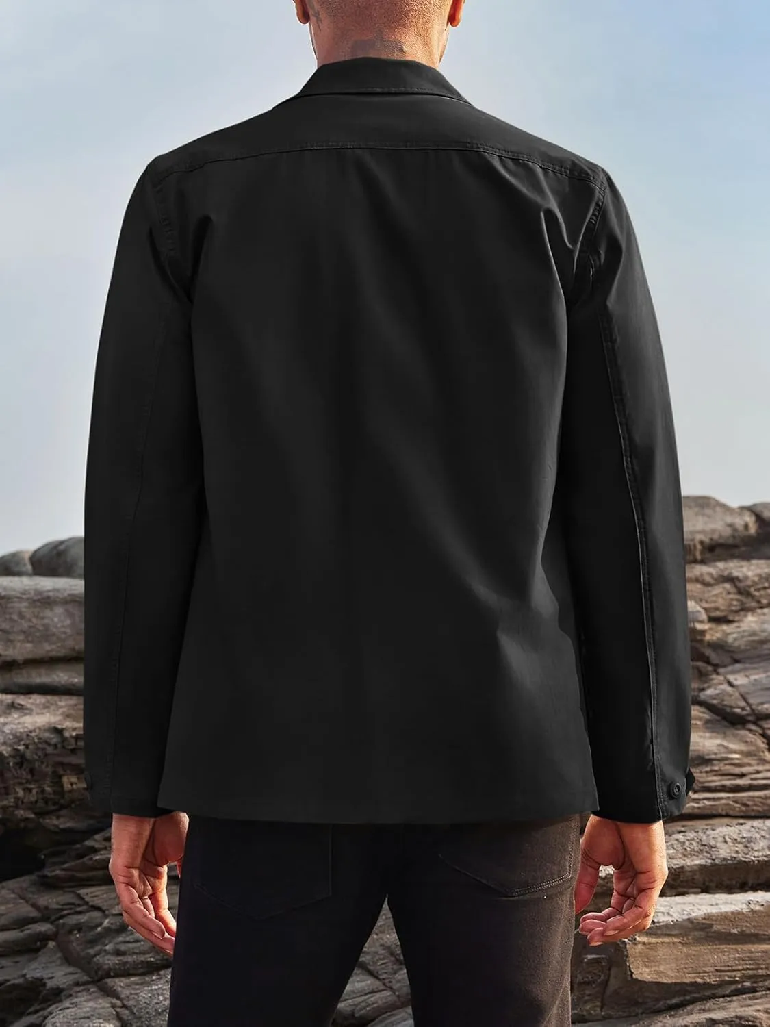 Runcati Mens Lightweight Safari Jacket Button Up Cotton Outdoor Military Cargo Long Sleeve Outwear