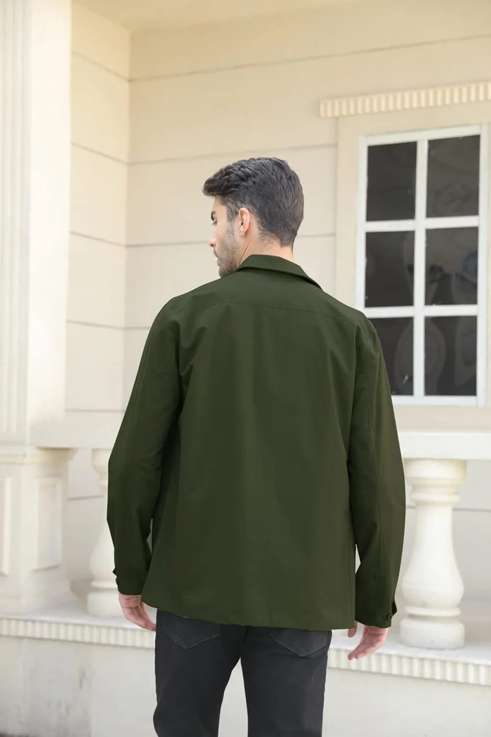 Runcati Mens Lightweight Safari Jacket Button Up Cotton Outdoor Military Cargo Long Sleeve Outwear