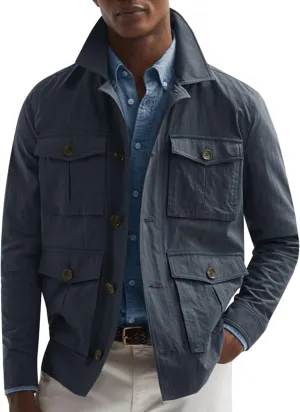 Runcati Mens Lightweight Safari Jacket Casual Button Up Jacket Windproof Work Coat with Pockets