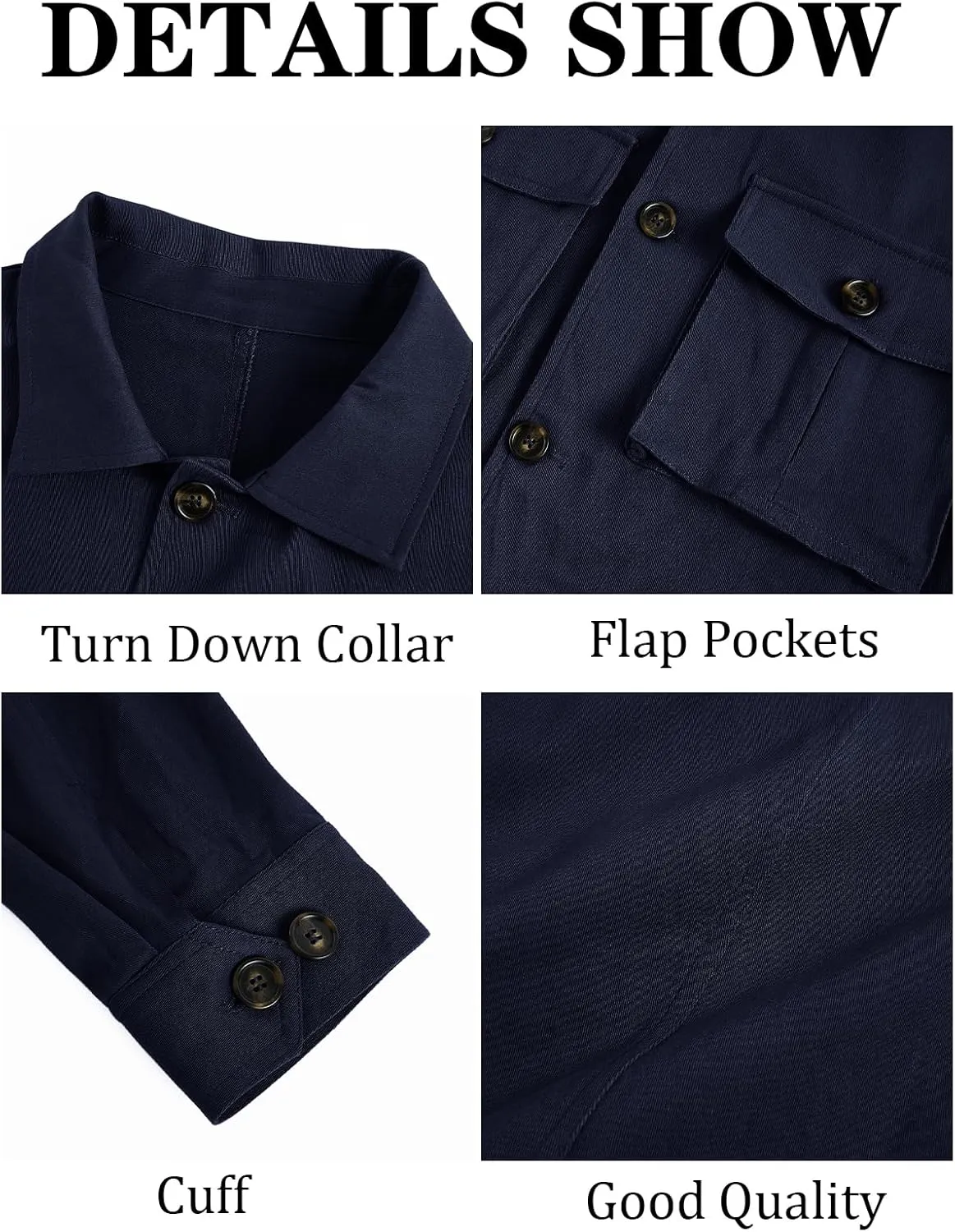 Runcati Mens Lightweight Safari Jacket Casual Button Up Jacket Windproof Work Coat with Pockets