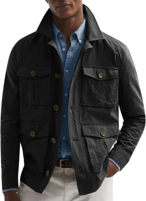 Runcati Mens Lightweight Safari Jacket Casual Button Up Jacket Windproof Work Coat with Pockets
