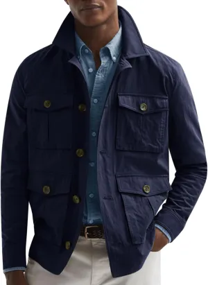 Runcati Mens Lightweight Safari Jacket Casual Button Up Jacket Windproof Work Coat with Pockets