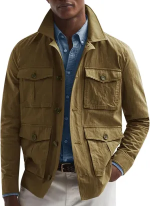 Runcati Mens Lightweight Safari Jacket Casual Button Up Jacket Windproof Work Coat with Pockets