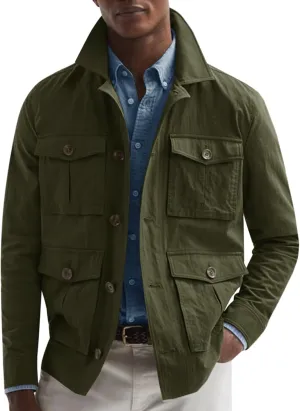 Runcati Mens Lightweight Safari Jacket Casual Button Up Jacket Windproof Work Coat with Pockets