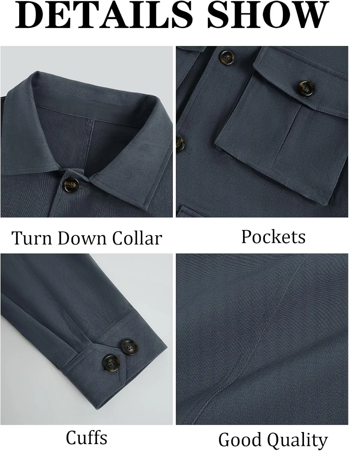 Runcati Mens Lightweight Safari Jacket Casual Button Up Jacket Windproof Work Coat with Pockets