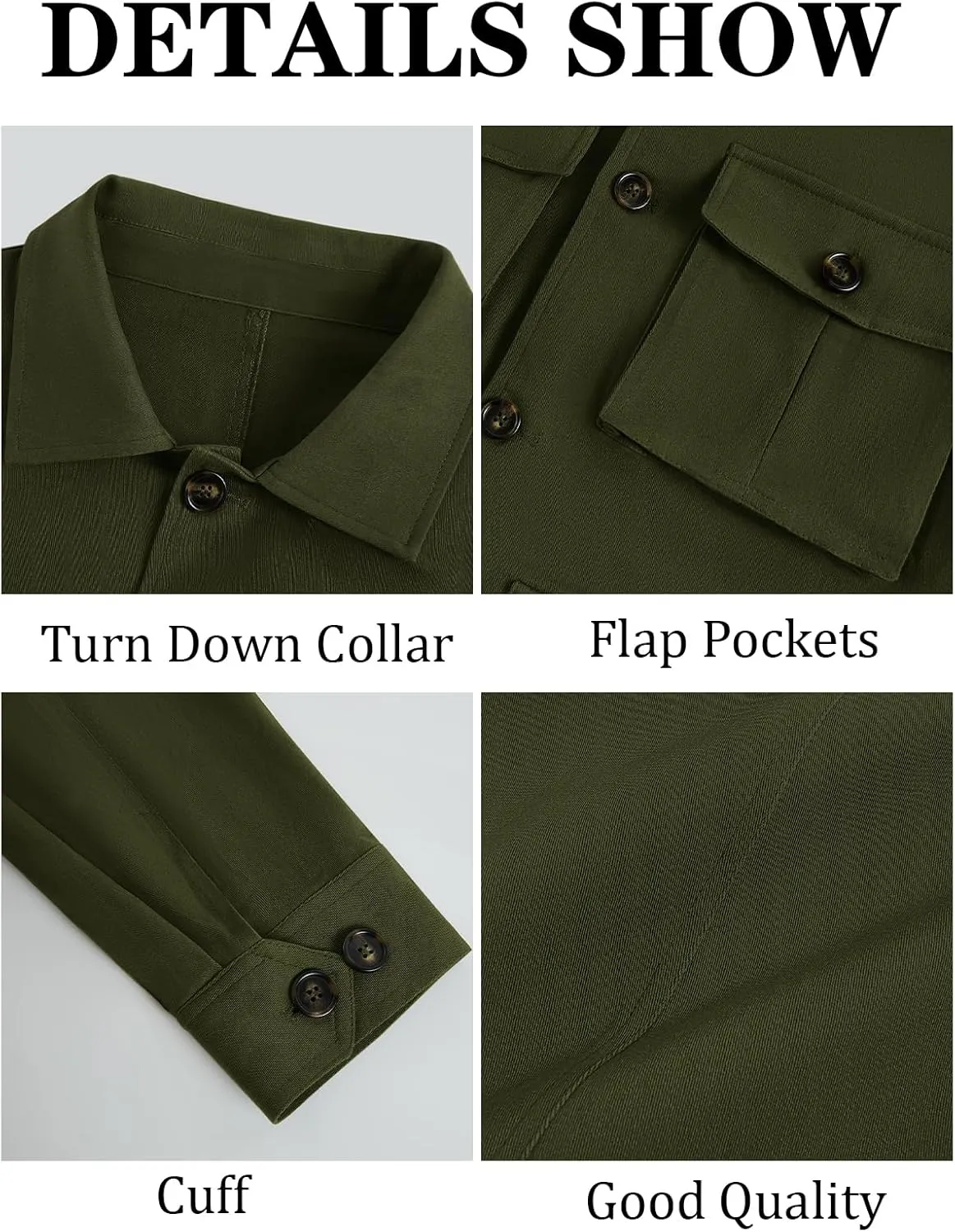 Runcati Mens Lightweight Safari Jacket Casual Button Up Jacket Windproof Work Coat with Pockets