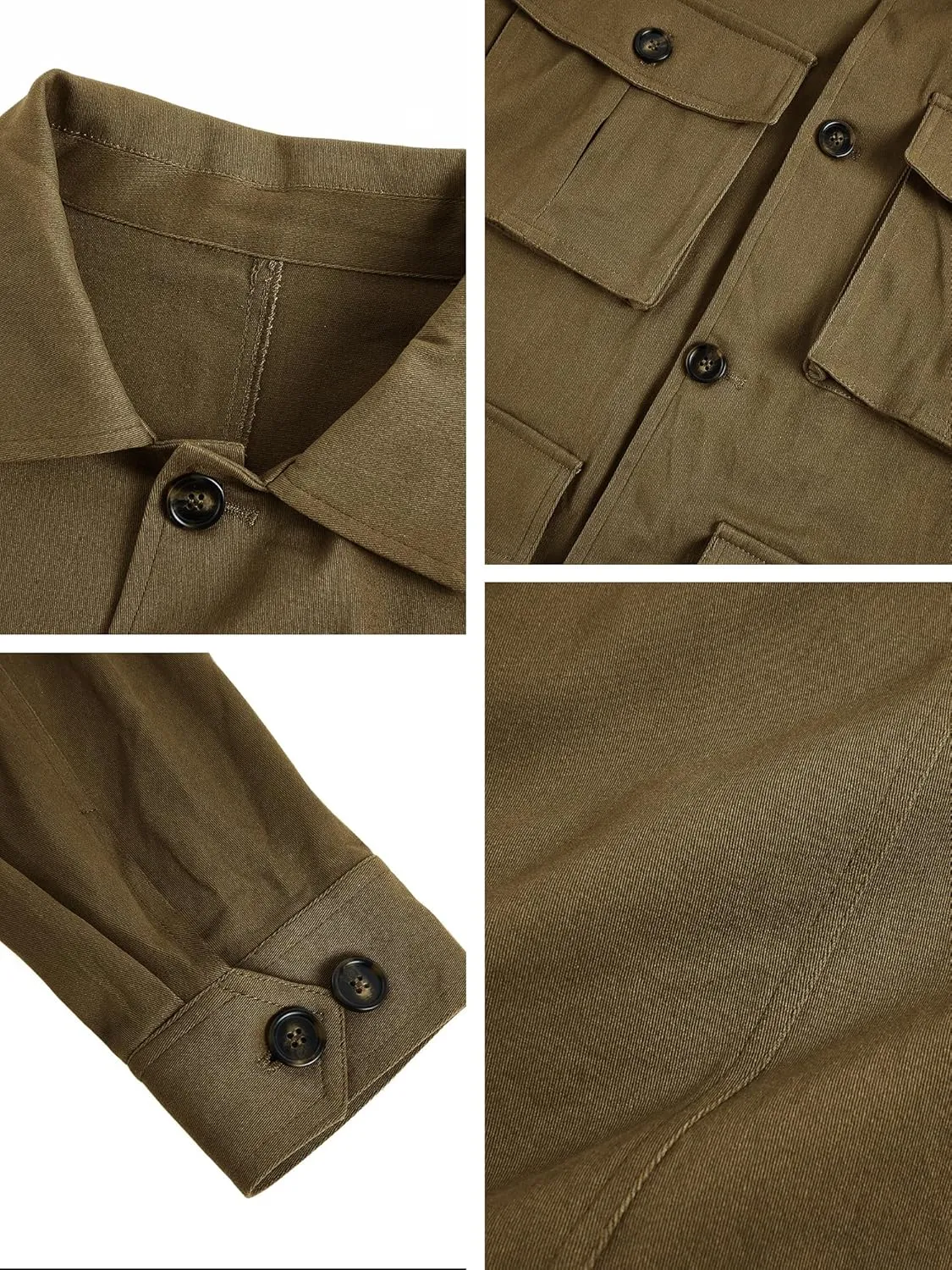 Runcati Mens Lightweight Safari Jacket Casual Button Up Jacket Windproof Work Coat with Pockets