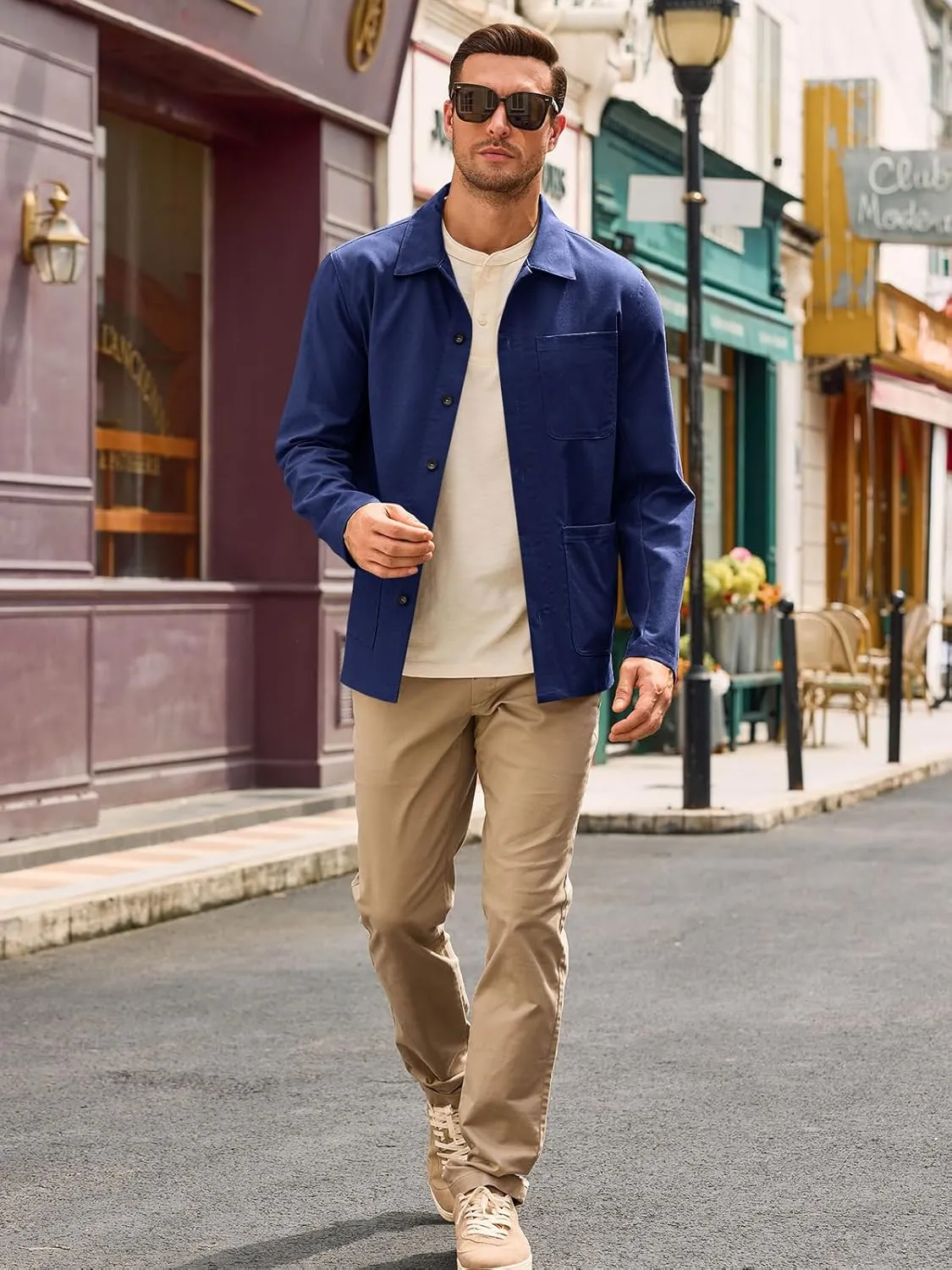 Runcati Mens Linen Shirt Jacket Button Down Long Sleeve Shacket Casual Cotton Casual Lightweight Jacket