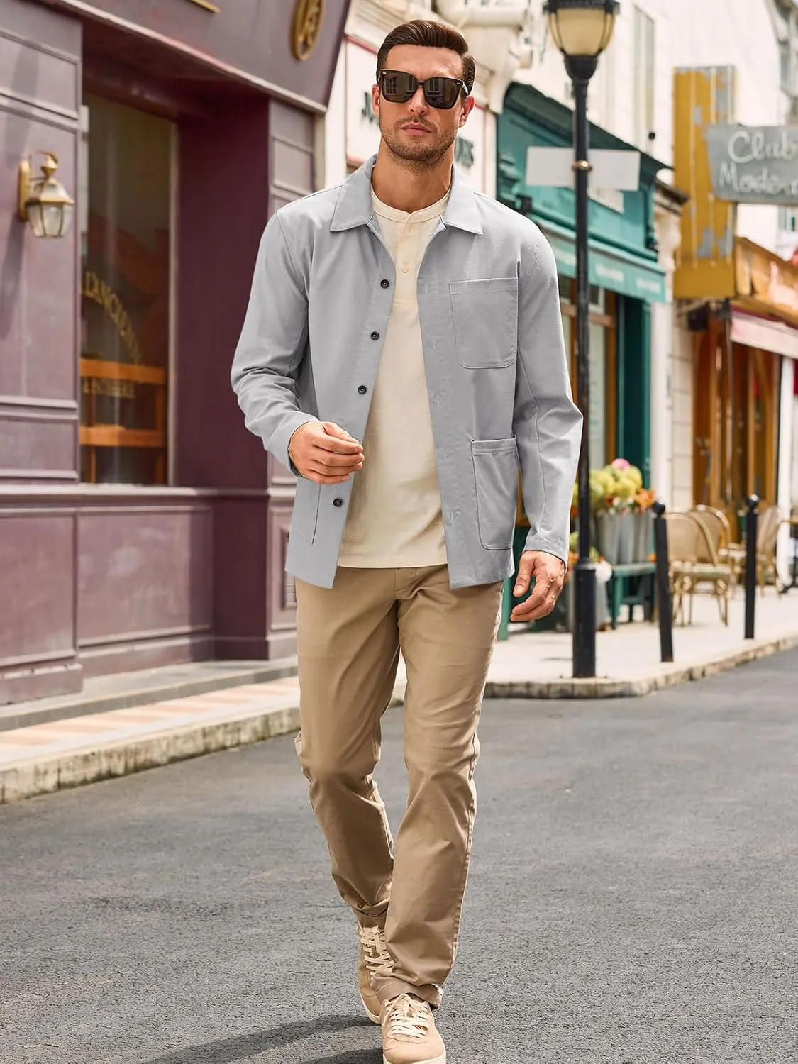 Runcati Mens Linen Shirt Jacket Button Down Long Sleeve Shacket Casual Cotton Casual Lightweight Jacket