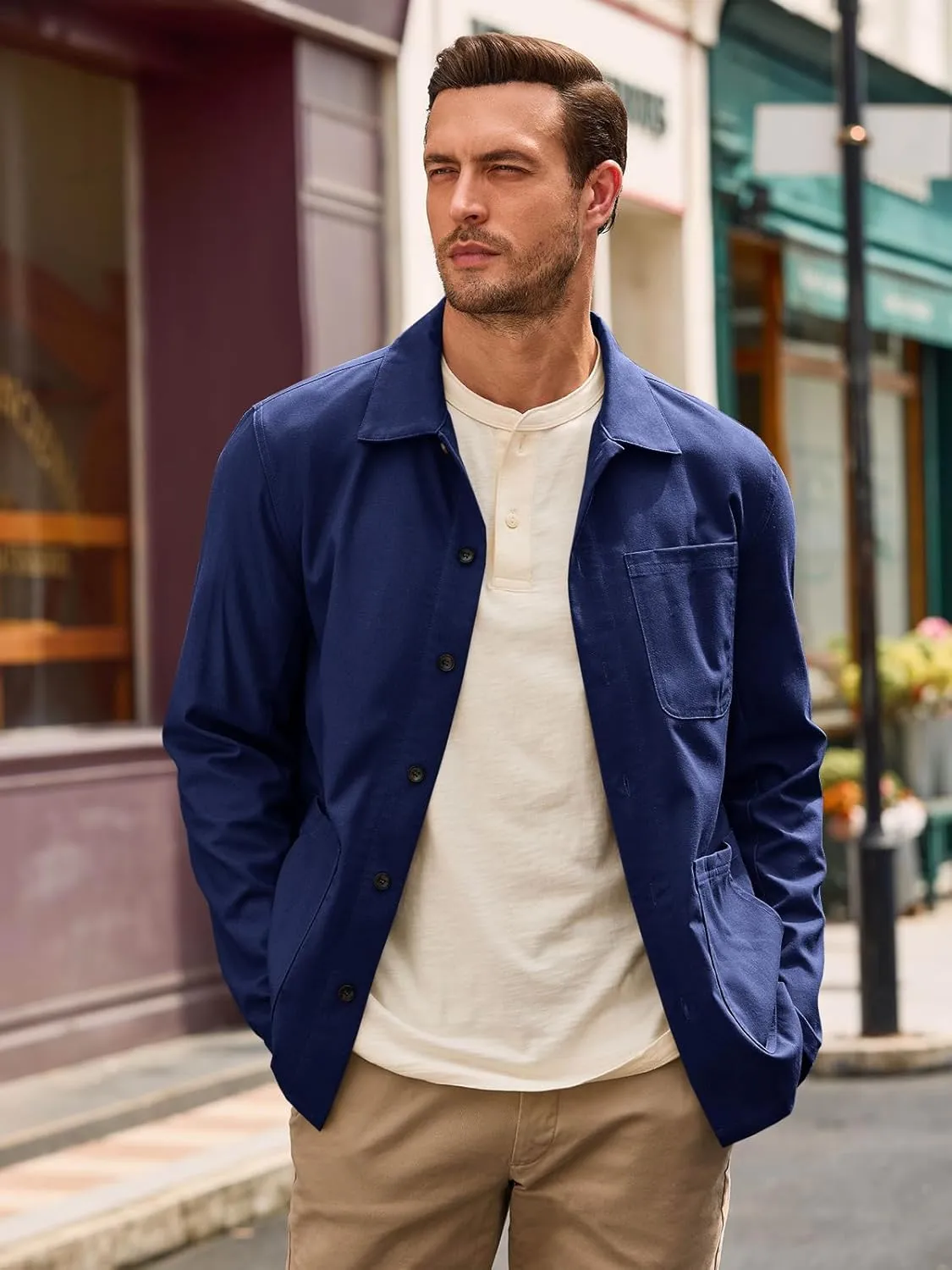 Runcati Mens Linen Shirt Jacket Button Down Long Sleeve Shacket Casual Cotton Casual Lightweight Jacket