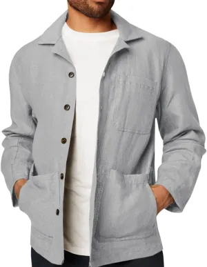 Runcati Mens Linen Shirt Jacket Button Down Long Sleeve Shacket Casual Cotton Casual Lightweight Jacket