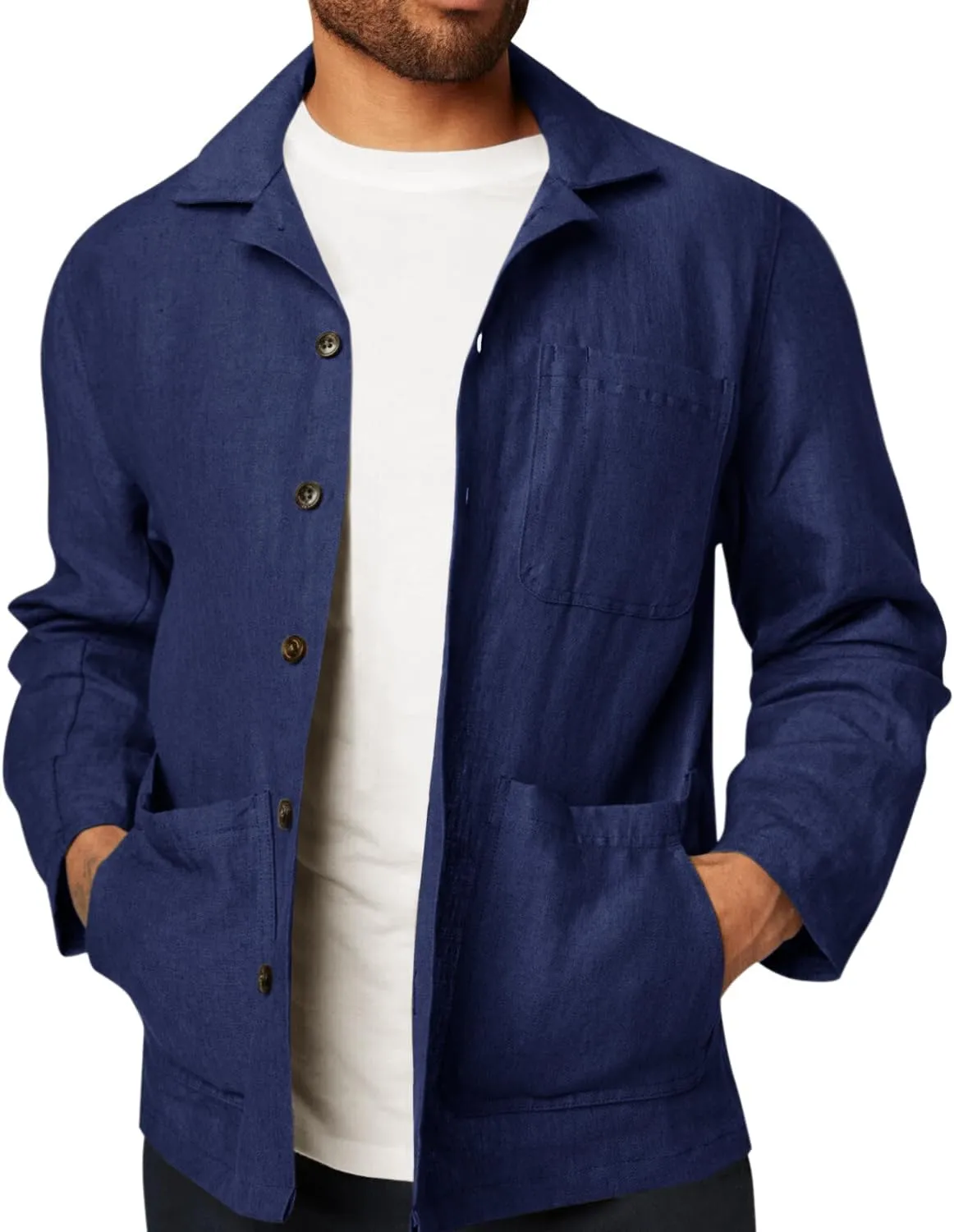 Runcati Mens Linen Shirt Jacket Button Down Long Sleeve Shacket Casual Cotton Casual Lightweight Jacket